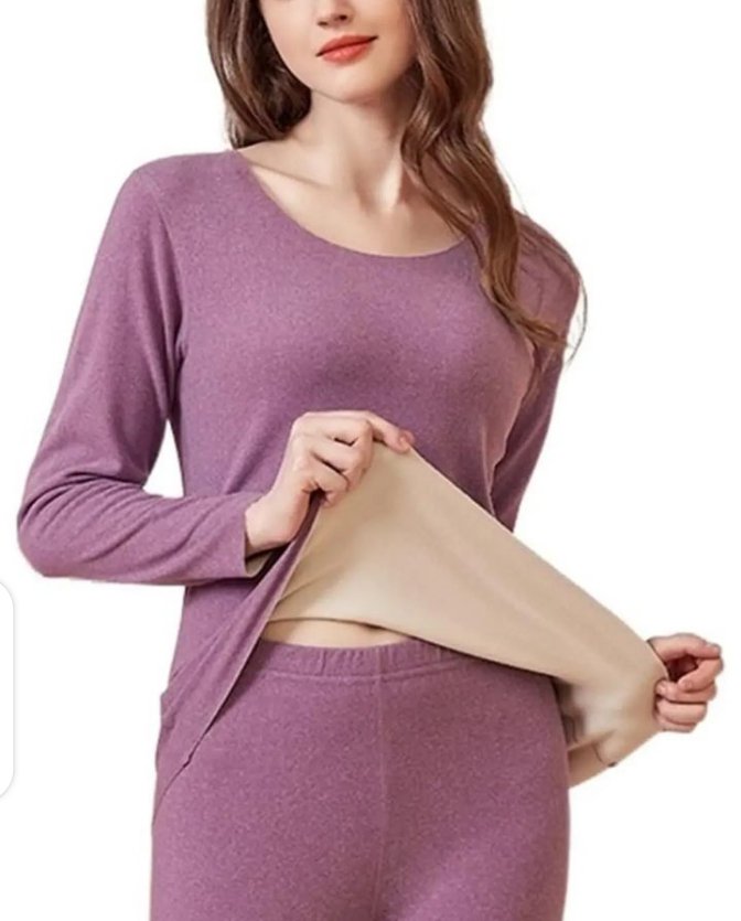 Women Winter Warm Thermal Inside Thick Velvet Fleece Trouser Shirt Innerwear  