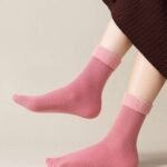 1 Pair Pink Color Coral Thermal Fleece Fluffy Socks