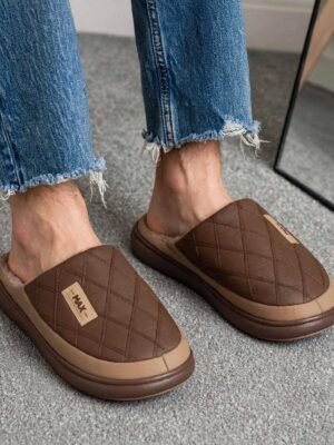MAX Men Winter Quilted Fur Slippers
