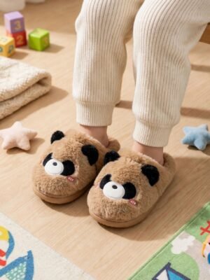 Furry Panda Slippers for Kids- Boys Girls
