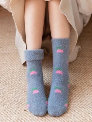 1 Pair Mink Velvet Polyamide Warm Flower Socks
