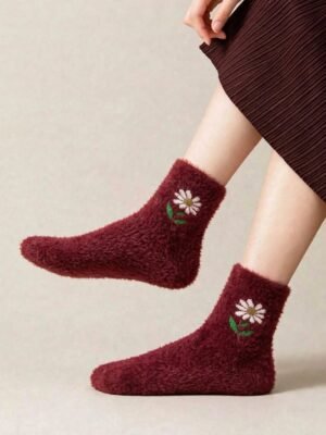 1 Pair Mink Velvet Polyamide Fluffy Daisy Socks