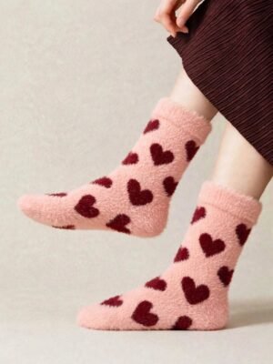 1 Pair Mink Velvet Polyamide Fluffy HEART Socks