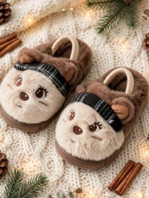 Furry Bear Slippers for Kids- Boys Girls
