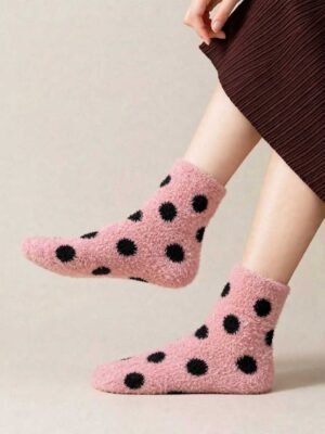 1 Pair Mink Velvet Polyamide Warm Polka Socks